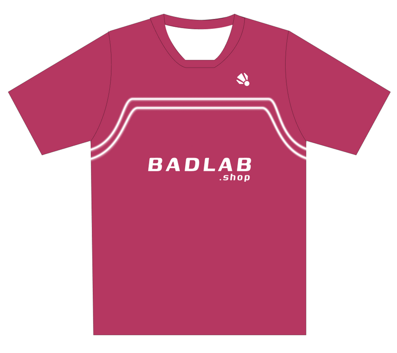 Maroon t-shirt with 'BADLAB .shop' text on a white background