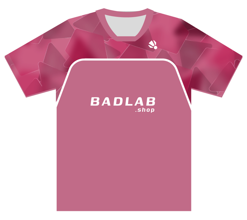 Pink t-shirt with 'BADLAB .shop' text on a white background