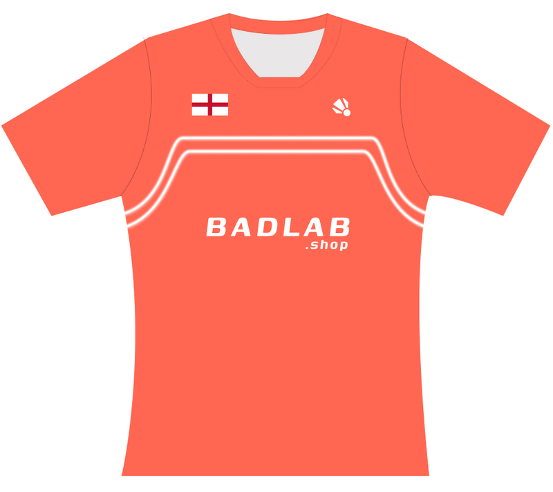 Orange t-shirt with 'BADLAB .shop' branding on a white background